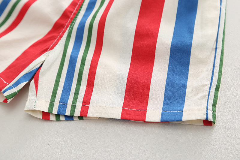 [345420] - Baju Setelan Kemeja Lengan Pendek Celana Pendek Anak Cowok Fashion - Motif Side Stripped