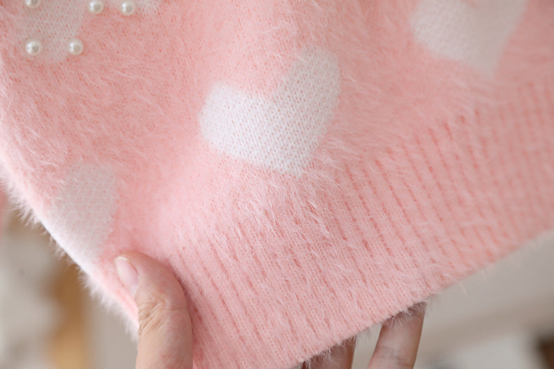 [722108] - Baju Atasan Lengan Panjang Sweater Rajut Fashion Anak Perempuan - Motif Heart Pearl