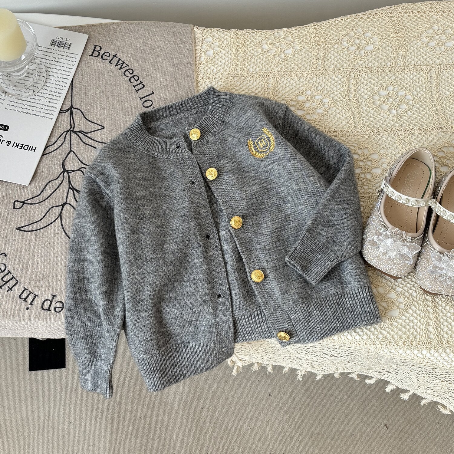 [963168] - One Set 2in1 Baju Setelan Dress Lengan Panjang Vest Cardigan Korean Fashion Style Anak Perempuan Cewek - Motif Gray Knitted - BABYHOKI STORE - BABYHOKI STORE