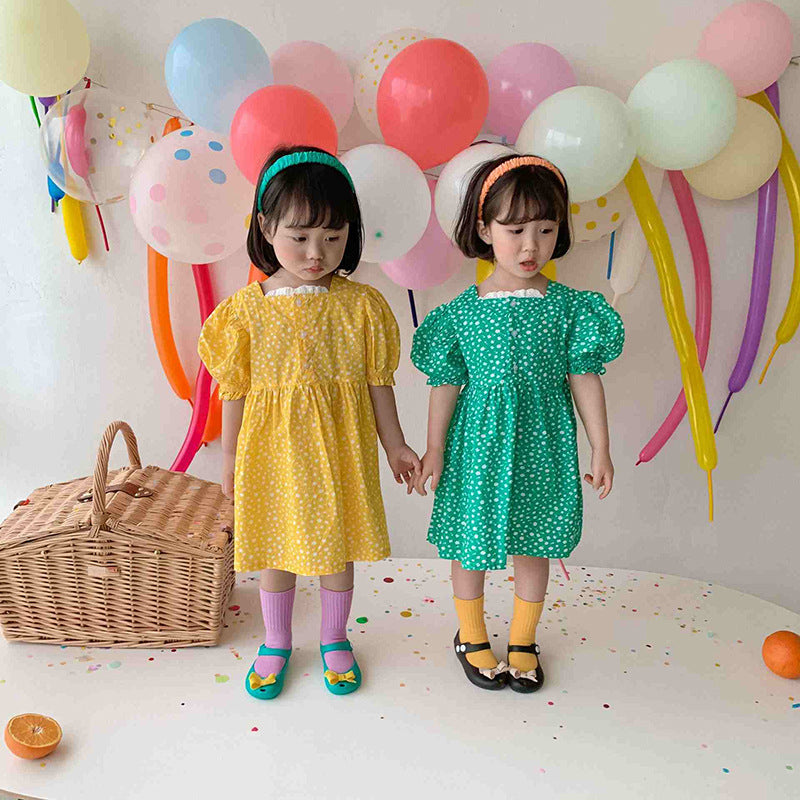 [507S158] - Baju Dress Lengan Pendek Fashion Anak Perempuan - Motif Polka Lace