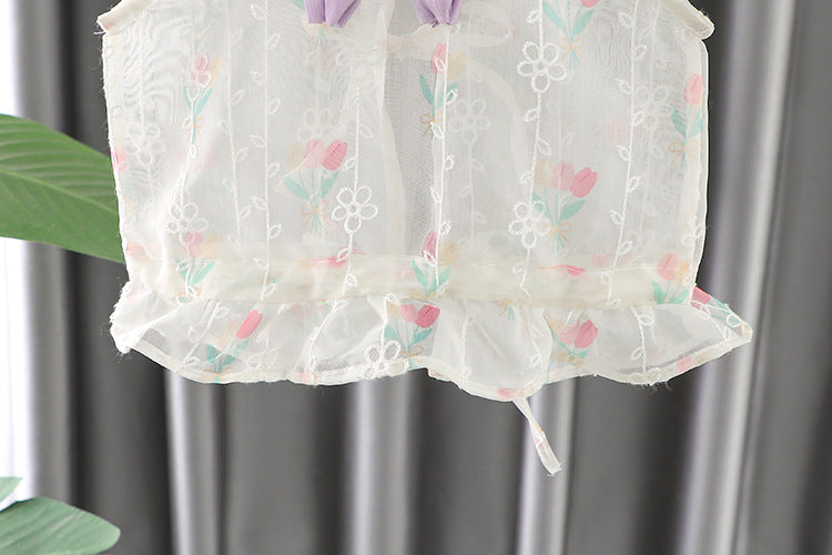 [340414] - Setelan Baju Atasan Kutung Celana Pendek Fashion Anak Perempuan - Motif Flower Ribbon