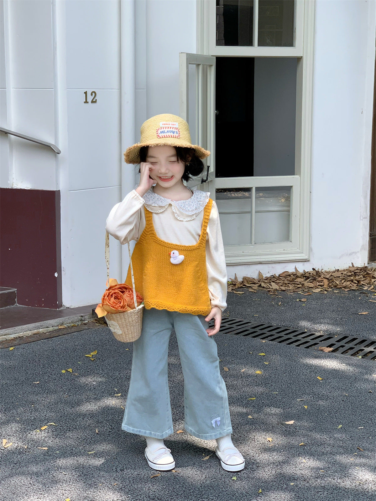 [363931] - One Set 3in1 Baju Setelan Atasan Blouse Lengan Panjang Vest Kutung Bawahan Celana Panjang Kulot Jeans Korean Fashion Anak Cewek Perempuan - Motif Cute Lace - BABYHOKI STORE
