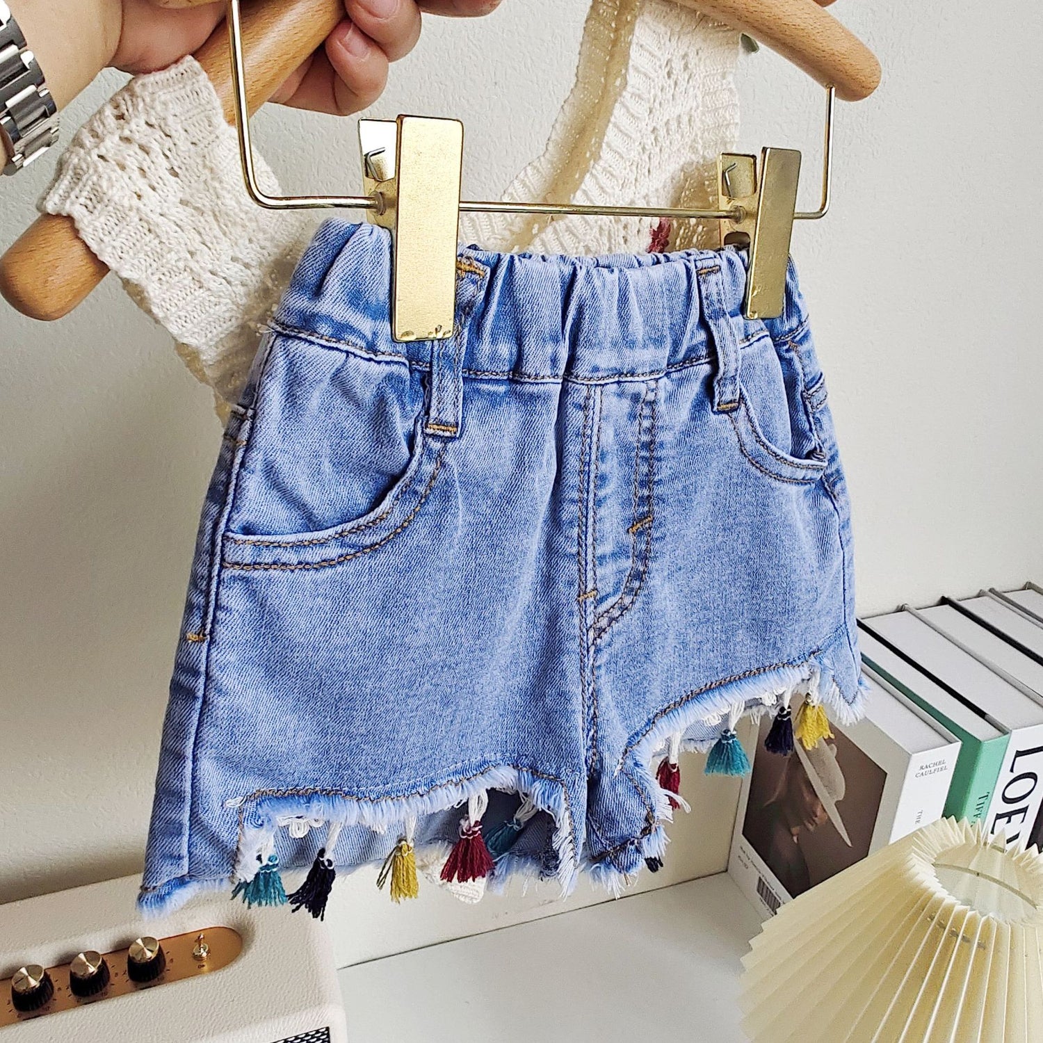 [363622] - Baju Setelan Rajut Kutung Celana Jeans Rawis Fashion Anak Perempuan - Motif Knit Flower