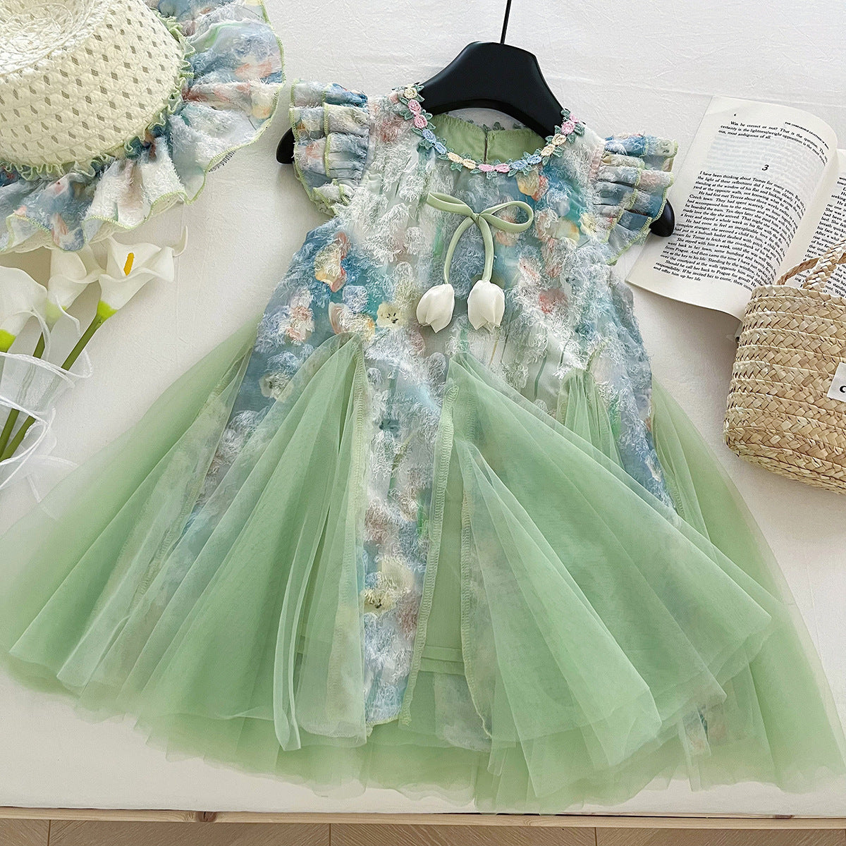 [963207] - Baju Gaun Dress Princess Lengan Kutung Anak Korean Fashion Perempuan Cewek - Motif Fairy Floral - BABYHOKI STORE