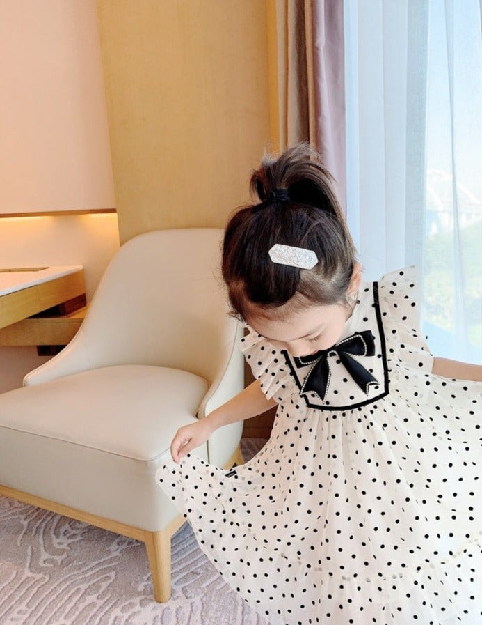 [507957] - Baju Dress Lengan Kutung Anak Perempuan Import Fashion - Motif Polka Ribbon