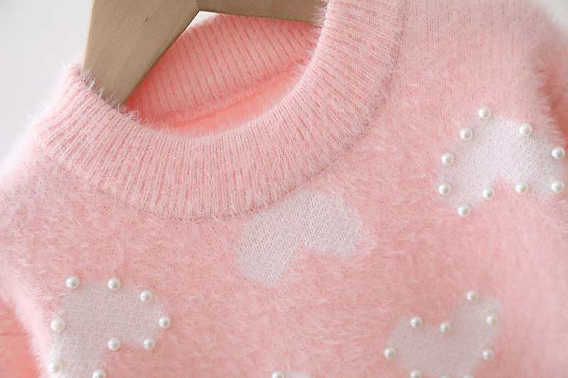 [722108] - Baju Atasan Lengan Panjang Sweater Rajut Fashion Anak Perempuan - Motif Heart Pearl