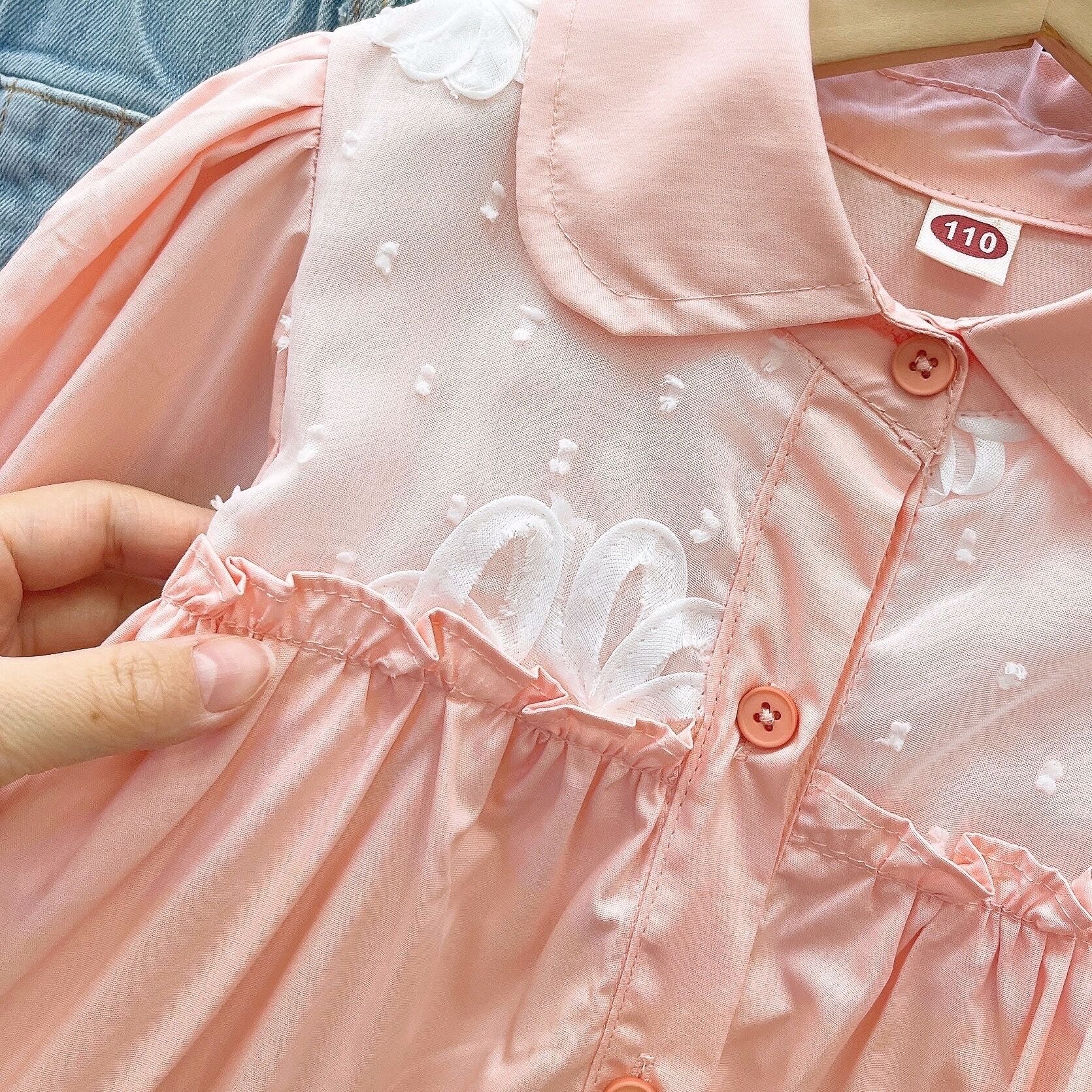 [963111] - One Set 2in1 Baju Setelan Atasan Blouse Lengan Panjang Bawahan Celana Panjang Jeans Cutbray Korean Fashion Style Anak Perempuan Cewek - Motif Top Flower Bottom Bow - BABYHOKI STORE