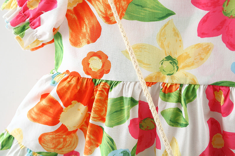 [340381] - Baju Mini Dress Lengan Pendek Fashion Anak Perempuan - Motif Color Flowers