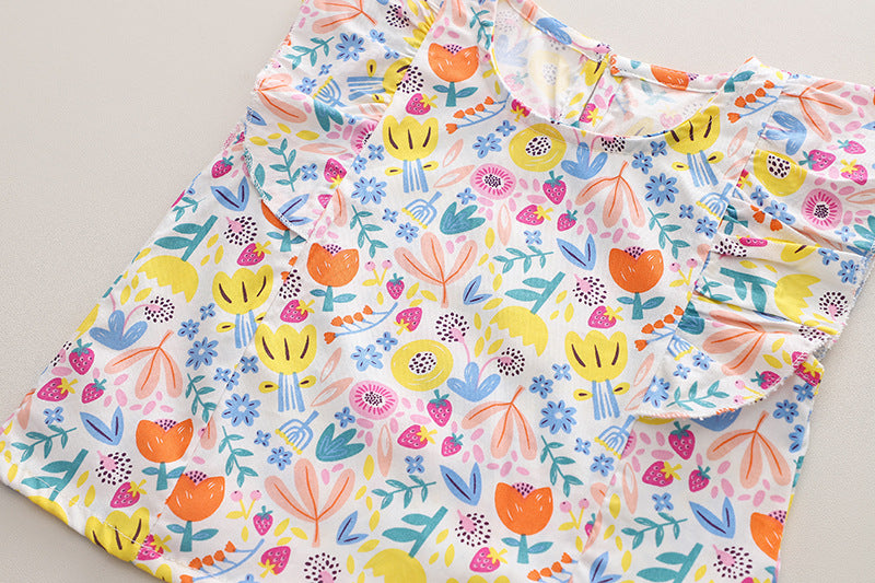 [340389] - Baju Setelan Blouse Kutung Fashion Import Anak Perempuan - Motif Flower Plant