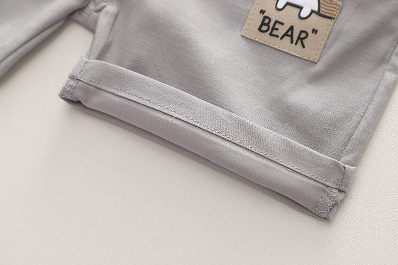 [345414] - Baju Setelan Kemeja Lengan Pendek Celana Pendek Anak Cowok Fashion - Motif Bear Face