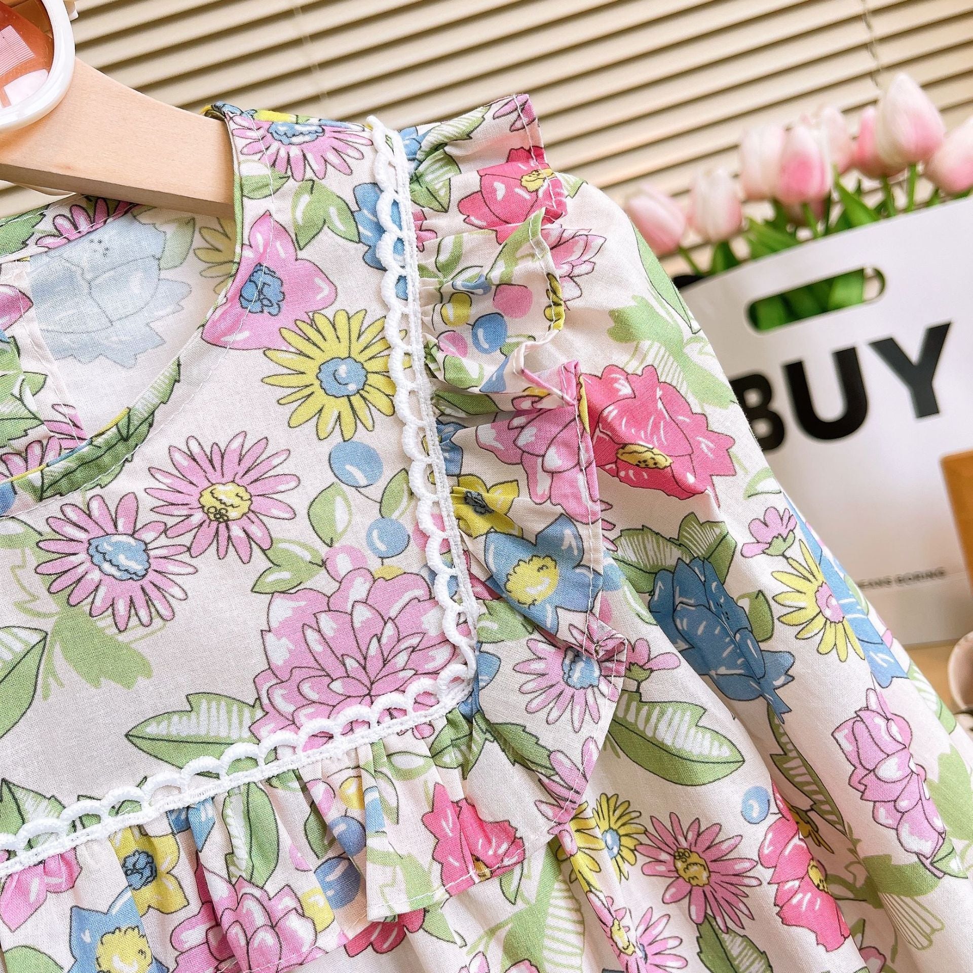 [363788] - Setelan One Set Baju Blouse Lengan Panjang Celana Cut Bray Jeans Panjang Fashion Anak Perempuan - Motif Colorful Flower