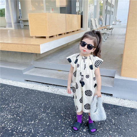 [507S196] - Setelan Jumpsuit Tanpa Lengan Celana Panjang Anak Perempuan - Motif Round Layers