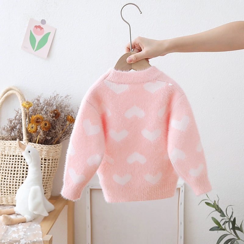 [722108] - Baju Atasan Lengan Panjang Sweater Rajut Fashion Anak Perempuan - Motif Heart Pearl