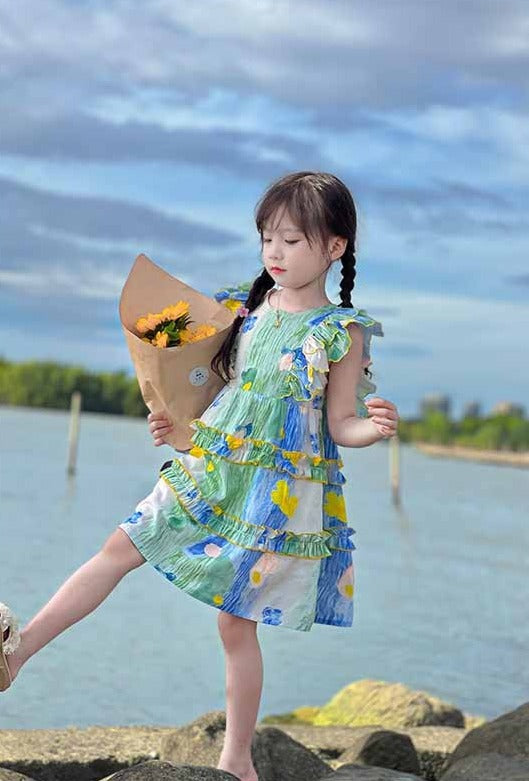 [507952] - Baju Dress Lengan Kutung Anak Perempuan Fashion - Motif Nature Color