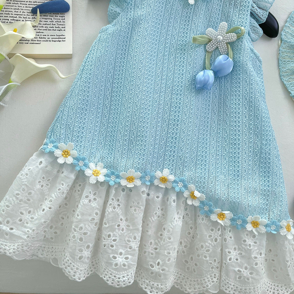 [963193] - Baju Gaun Dress Lengan Kutung Korean Fashion Style Anak Perempuan Cewek - Motif Flower 3D - BABYHOKI STORE