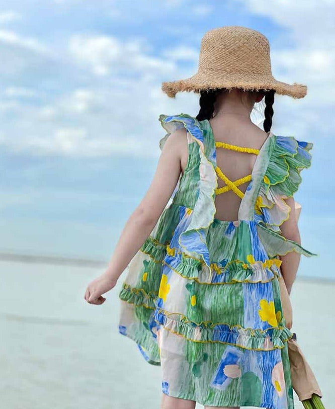 [507952] - Baju Dress Lengan Kutung Anak Perempuan Fashion - Motif Nature Color