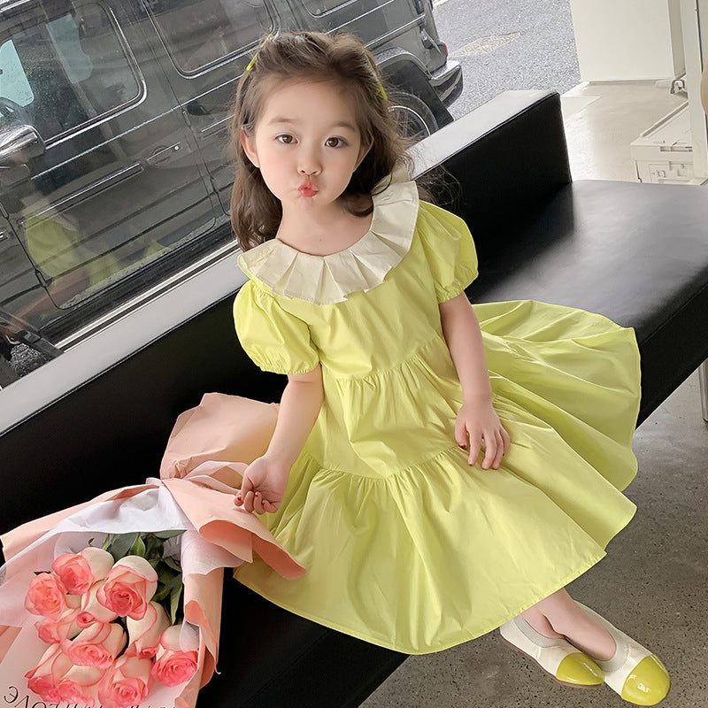 [507S115] - Baju Dress Lengan Pendek Fashion Anak Perempuan - Motif Plain Ruffle