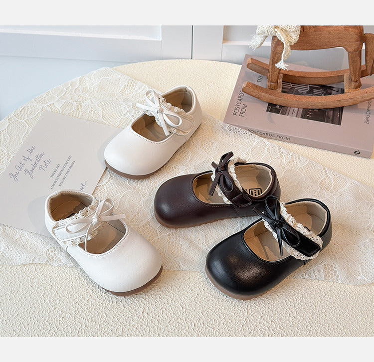 [381305 Size 21-30] - Sepatu Flat Princess Shoes Style Slip-On Slippers Anak Perempuan Cewek - Motif Bow Lace - BABYHOKI STORE - BABYHOKI STORE
