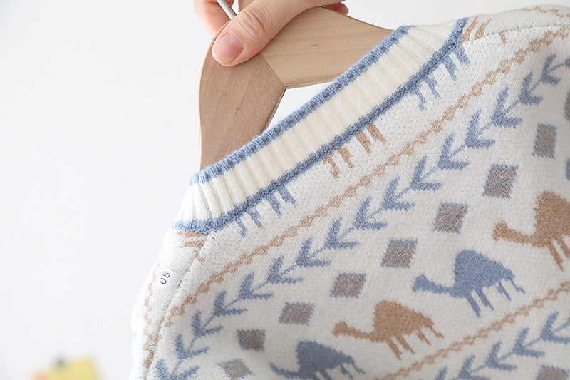 [722106] - Baju Atasan Lengan Panjang Jaket Rajut  Fashion Anak Cowok - Motif Camel Line