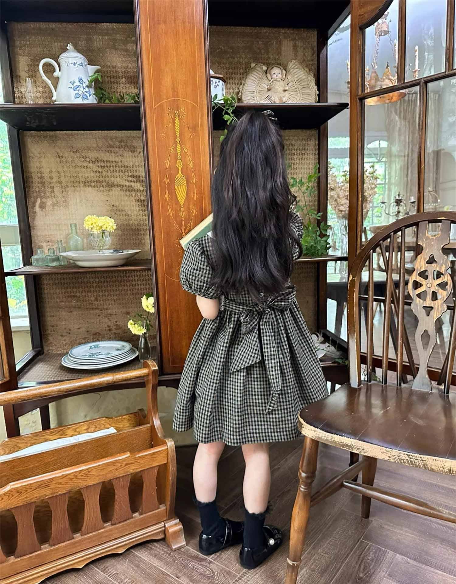 [5071103] - Baju Dress Gaun Pesta Lengan Pendek Fashion Anak Perempuan Cewek - Motif Plaid Dark Color - BABYHOKI STORE