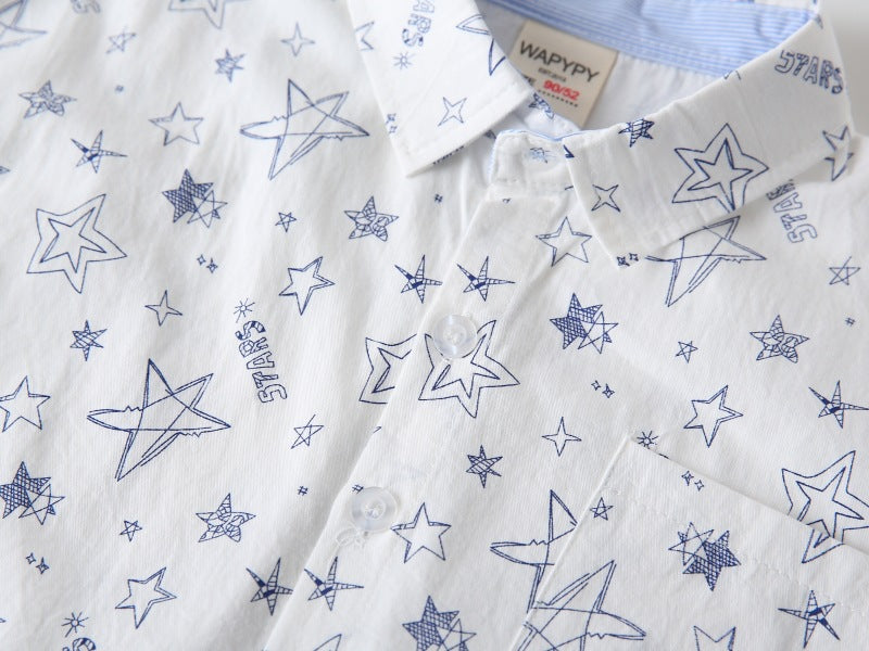 [383215] - Baju Atasan Kemeja Lengan Panjang Anak Laki-Laki - Motif Stars & Stripes