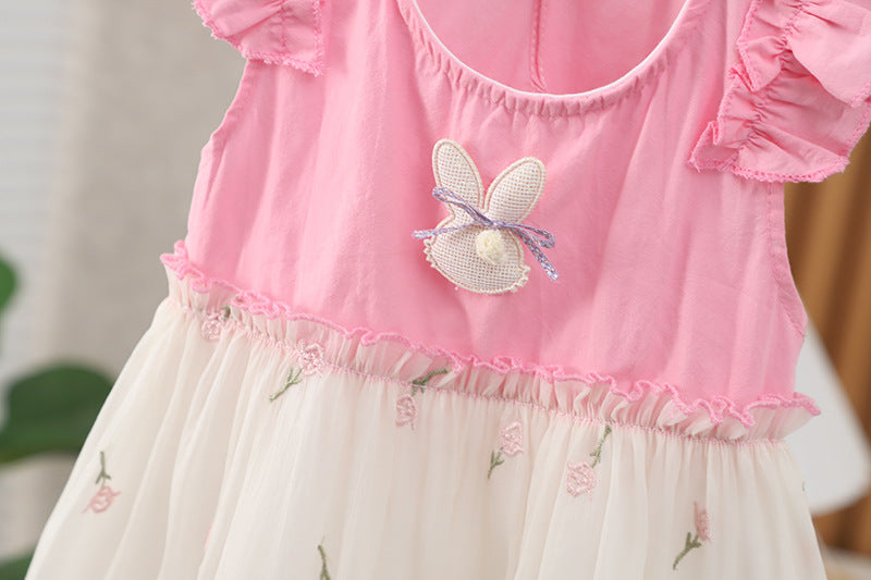 [352375] - Baju Mini Dress Lengan Kutung Fashion Anak Perempuan - Motif Flower Bunny