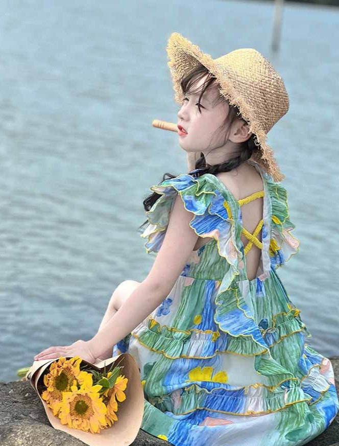 [507952] - Baju Dress Lengan Kutung Anak Perempuan Fashion - Motif Nature Color