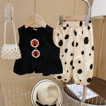 [363684] - Baju Setelan Blouse Crop Celana Jogger Fashion Anak Perempuan - Motif Plain Polkadots