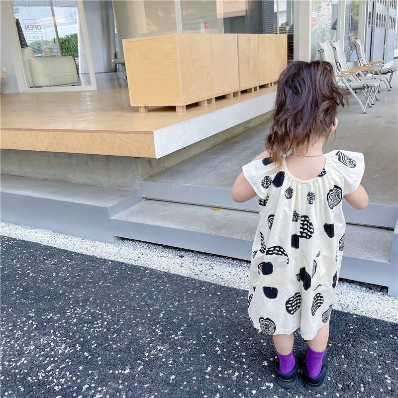 [507S196] - Setelan Jumpsuit Tanpa Lengan Celana Panjang Anak Perempuan - Motif Round Layers
