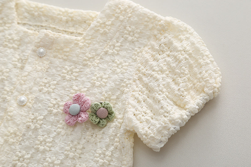 [340373] - Baju Setelan Blouse Celana Jeans Fashion Anak Perempuan - Motif Flower Brooch