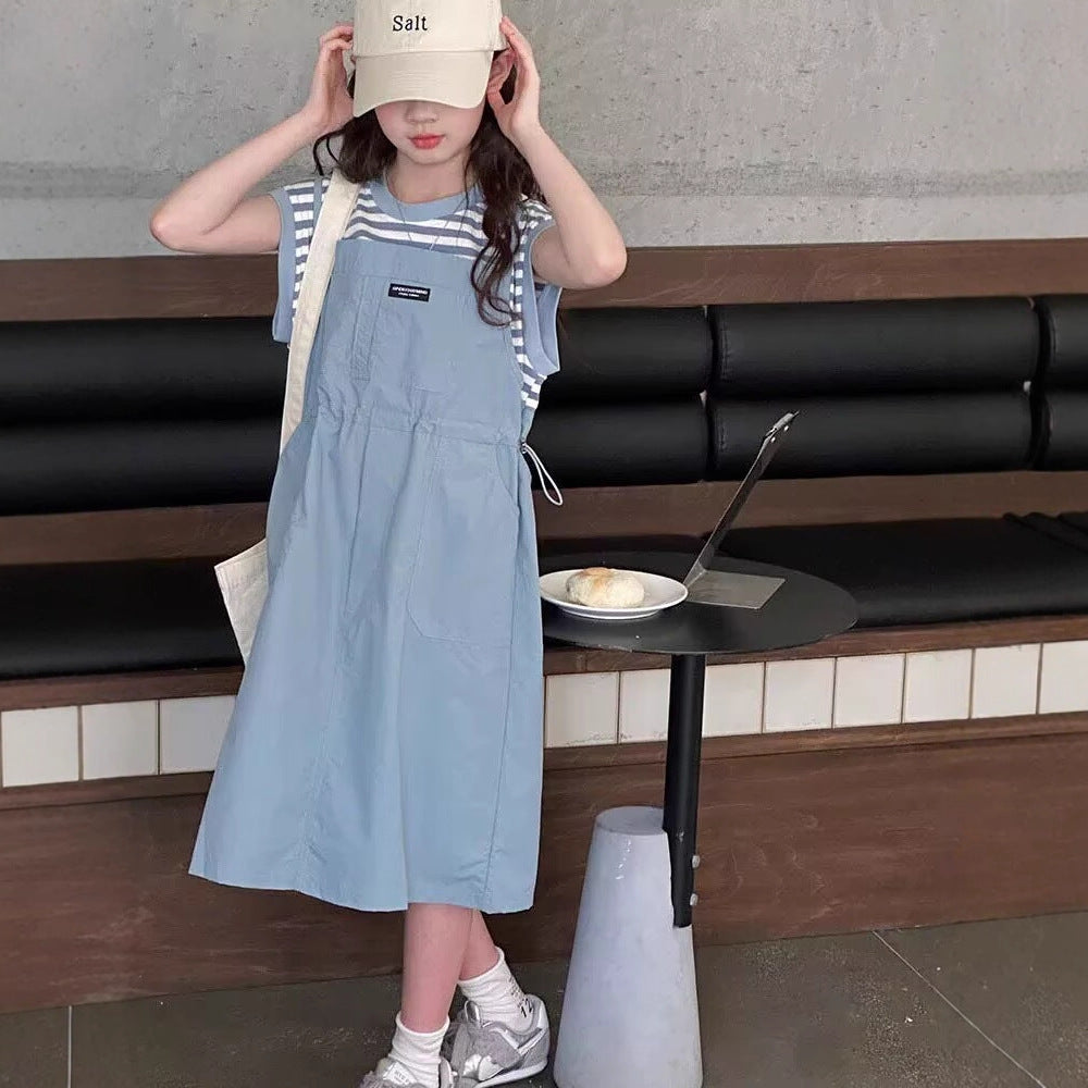 [5071166] - One Set 2in1 Baju Setelan Dress Atasan Lengan Kutung Bawahan Rok Pendek Comfort Fashion Style Anak Perempuan Cewek - Motif Striped Color - BABYHOKI STORE