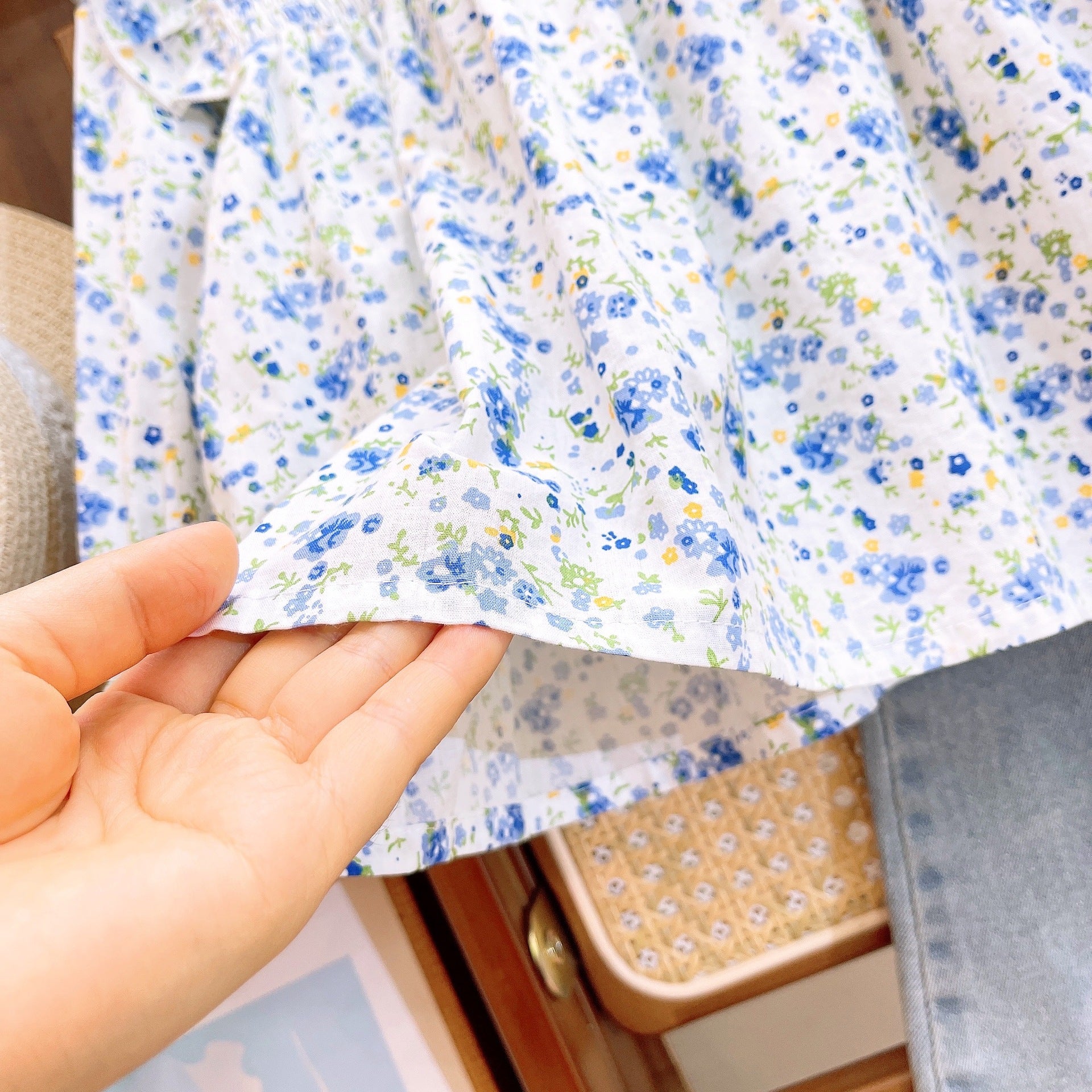 [363726] - Oneset  Anak Cewek Setelan Baju Blouse Lengan Panjang Celana Jeans Panjang Cutbray Fashion Anak Perempuan - Motif Floral Denim