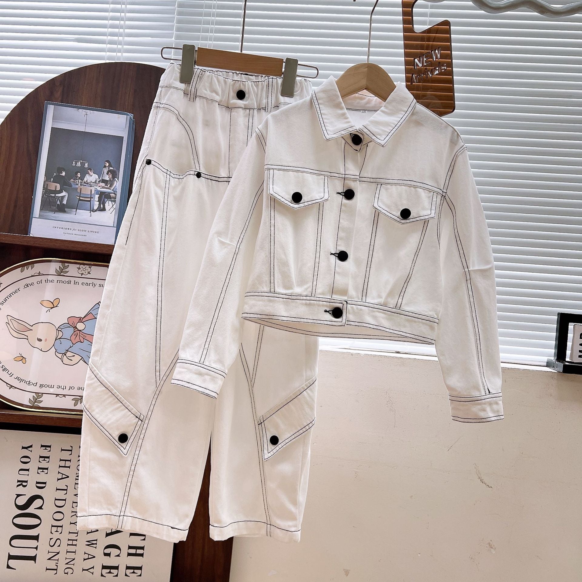 [363935] - One Set 2in1 Baju Setelan Atasan Jaket Lengan Panjang Bawahan Celana Panjang Kulot Korean Fashion Unique Anak Cewek Perempuan - Motif Solid Color - BABYHOKI STORE