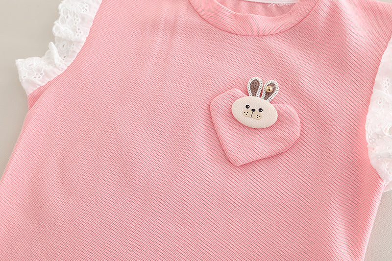 [345508] - One Set 2in1 Baju Setelan Summer Atasan Lengan Kutung Bawahan Celana Pendek Berenda Fashionable Anak Perempuan Cewek - Motif Rabbit Face - BABYHOKI STORE - BABYHOKI STORE