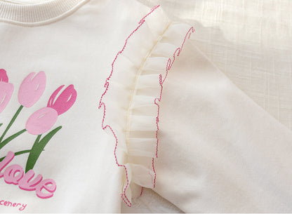 [363738] - Setelan Baju Sweater Renda Celana Panjang Fashion Anak Perempuan - Motif Follower Love