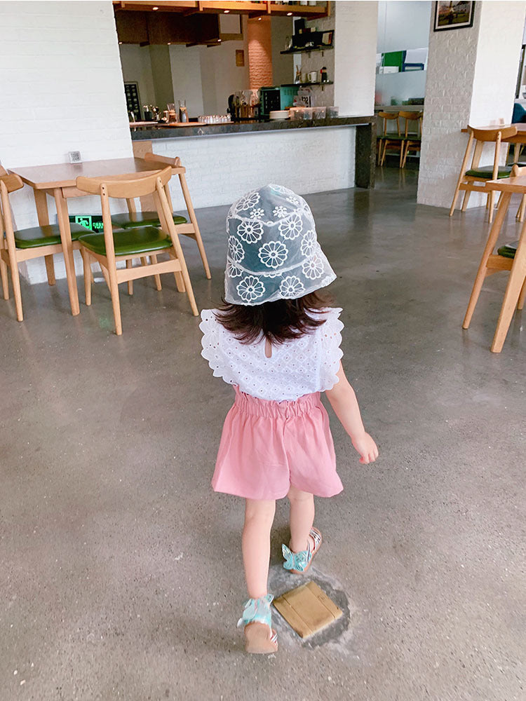 [507S1159] - Setelan Baju Atasan Tanpa Lengan Bawahan Celana Pendek Fashion Anak Perempuan - Motif Flower Lace