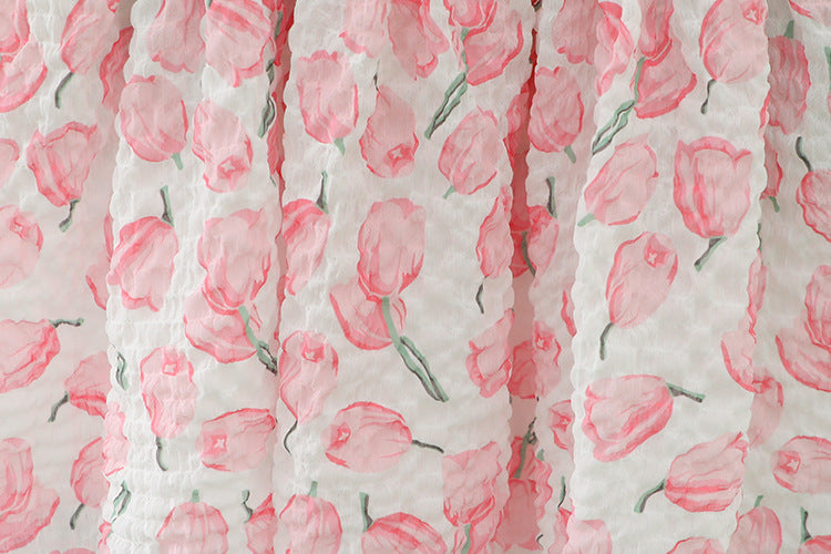 [340386] - Baju Mini Dress Lengan Pendek Balon Fashion Anak Perempuan - Motif Flower Leaf