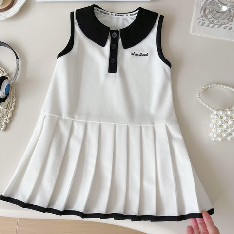 [963279] - Baju Gaun Dress Summer Lengan Kutung Korean Sporty Style Anak Perempuan Cewek - Motif Solid Color White - BABYHOKI STORE