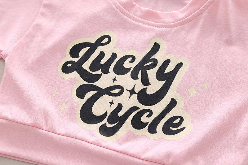 [340440] - Baju Atasan Lengan Pendek Celana Pendek Fashion Anak Perempuan - Motif Lucky Cycle