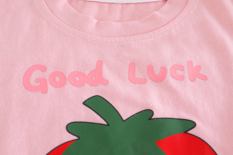 [340390] - Baju Setelan Kaos Fashion Anak Perempuan - Motif Sweet Strawberry