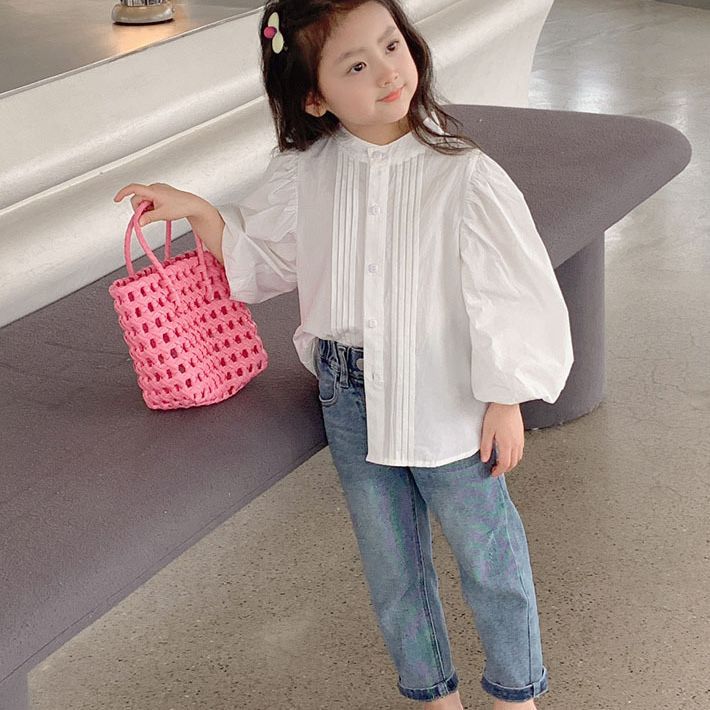 [507986] - Baju Blouse Lengan Balon Fashion Import Anak Perempuan - Motif Plain Lines