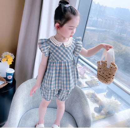 [363640] - Baju Setelan Blouse Kutung Celana Pendek Fashion Anak Perempuan - Motif Tilt Square