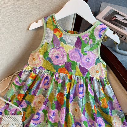 [5071030] - Baju Dress Tanpa Lengan Fashion Anak Perempuan - Motif Colorful Floral