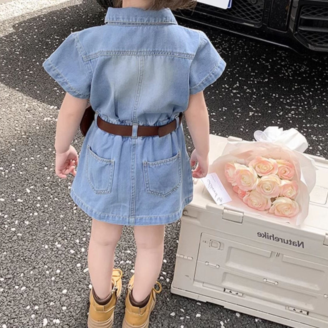 [5071059] - Baju Dress Pendek Jeans Lengan Pendek Fashion Anak Perempuan - Motif Casual Denim