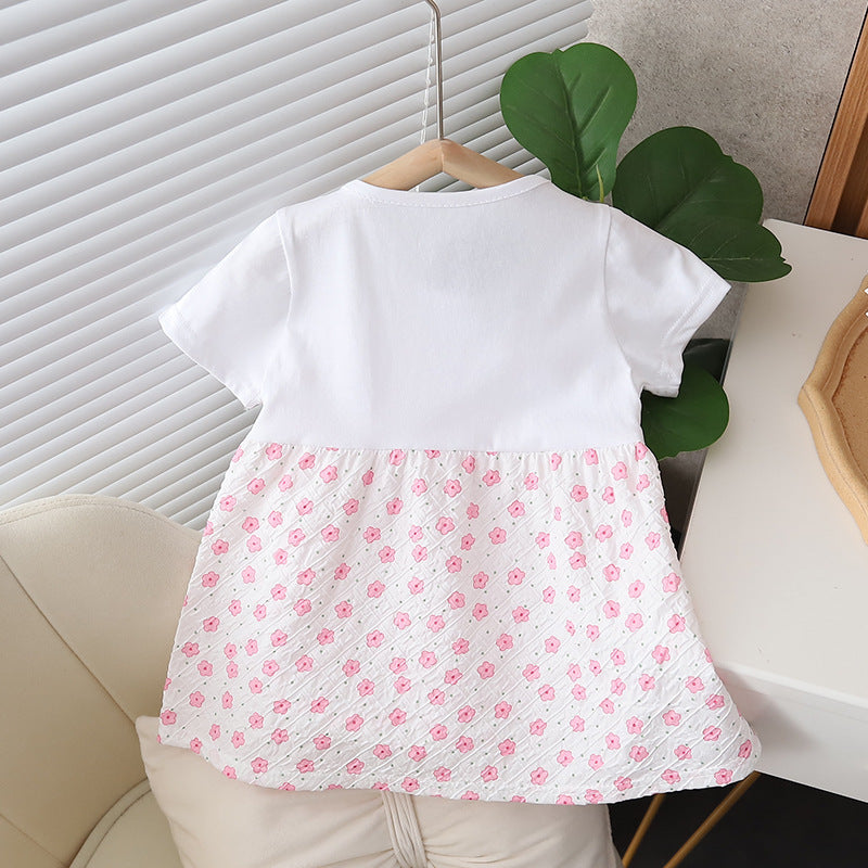 [352392] - Baju Mini Dress Lengan Pendek Fashion Anak Perempuan - Motif Hanging Flowers