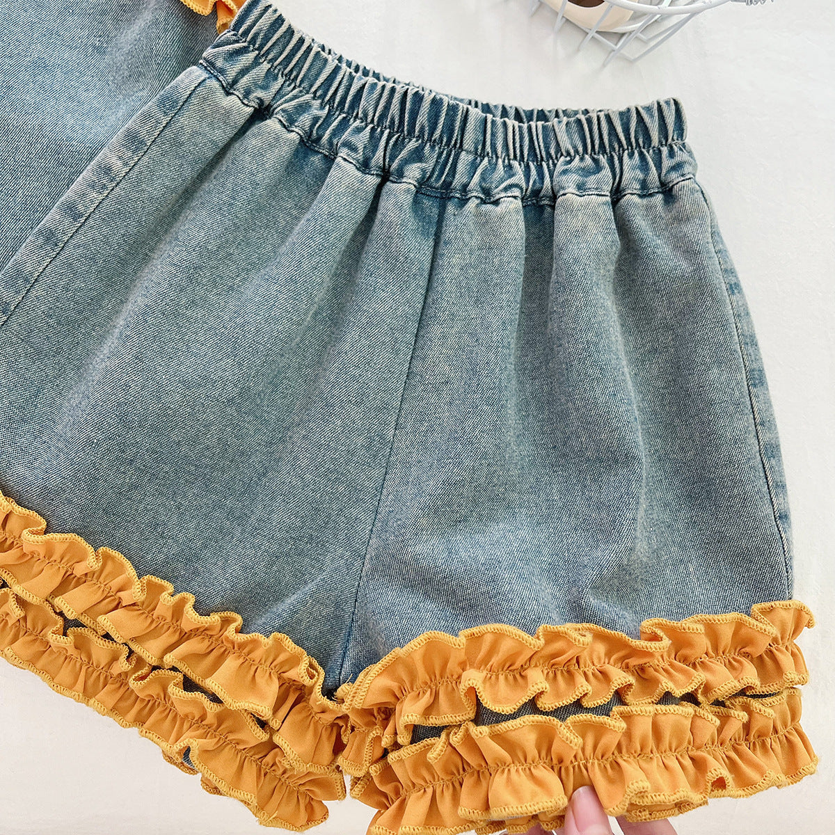 [963162] - One Set 2in1 Baju Setelan Atasan Lengan Kutung Bawahan Celana Pendek Korean Version Style  Anak Perempuan Cewek - Motif Bow Yellow Flower  - BABYHOKI STORE - BABYHOKI STORE