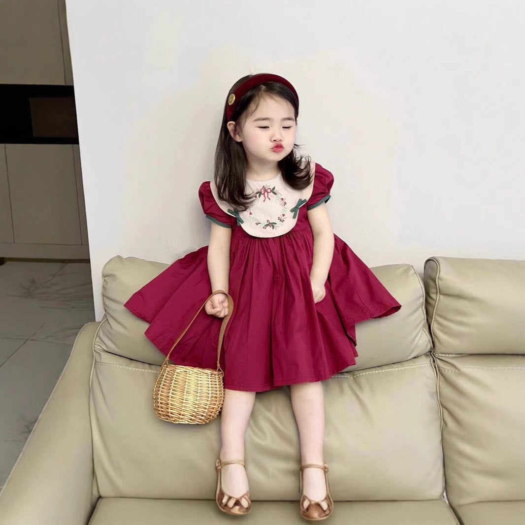 [5071104] - Baju Dress Gaun Retro Lengan Pendek Fashion Anak Perempuan Cewek - Motif Retro Puff Sleeve - BABYHOKI STORE
