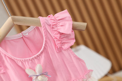[352375] - Baju Mini Dress Lengan Kutung Fashion Import Anak Perempuan - Motif Flower Bunny
