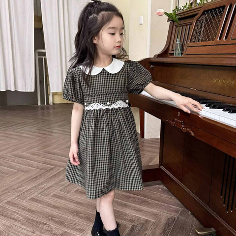 [5071103] - Baju Dress Gaun Pesta Lengan Pendek Fashion Anak Perempuan Cewek - Motif Plaid Dark Color - BABYHOKI STORE