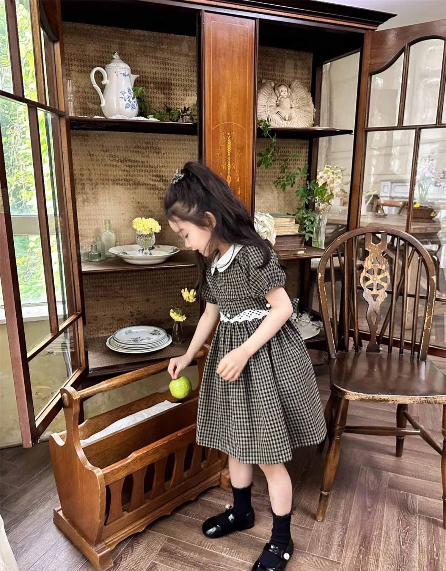 [5071103] - Baju Dress Gaun Pesta Lengan Pendek Fashion Anak Perempuan Cewek - Motif Plaid Dark Color - BABYHOKI STORE